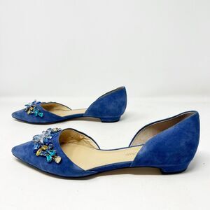 Ivanka Trump Trika D'orsay Blue Suede Jewel Embellished Pointed Toe Flats 7.5
